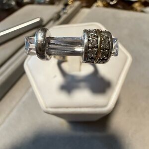 Elegant sterling silver and 14k gold with Crystal  and CZ?   Women's Ring